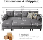 101" Convertible Sectional Sofa with Ottoman Coffee Table, Modern Linen Fabric U-Shaped Couch with Storage Pocket, 4 Seat Sofa Couches for Living Room, Apartment, Office, LightGrey