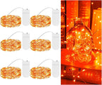 TingMiao Halloween Orange Fairy Lights Battery Operate,7.2ft 20 LEDs String Lights Silver Copper Wire for Hallowen Christmas DIY Decoration Wedding Party (6 Pack)