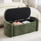 Oval Ottoman Bench with 20 Gal of Storage Space Upholstered Chenille Seat End of Bed Storage Bench Storage Ottoman with Storage for Bedroom, Living Room, Entryway, Window(Green)