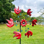 Cardinal Red Bird Wind Spinner Garden Decor, 48 Inch Metal Yard Spinner Sculpture for Patio Lawn & Outdoor Decorations