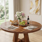 Lailang 47 Inch Dining Table, Round Kitchen Table, Dining Room Table for 4, Rustic Wood Dinner Table, Small Apartment Dining Table, Modern Kitchen Table, 47 x 47 x 30 Inch, Brown