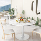 DKLGG White Marble Round Dining Table, 39.1" Tulip Kitchen Dining Table for 4-5 People with MDF Table Top & Pedestal Base, Mid-Century End Living Room Table
