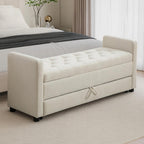 Chifee & Vingol 58.27" W Ottoman Bench with Double Storage Space, Upholstered End of Bed Storage Bench Entryway Shoe Benches,Beige
