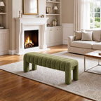 43’’ Bedroom Bench, Upholstered End of Bed Bench with Solid Wood Legs, Modern Small Dining Bench with Full Covered Fabrics for Entryway, Bedroom, Living Room (Green, Boucle)