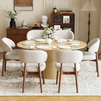 MALOL 47"-63" Extendable Round to Oval Dining Table Chairs Set for 4-8, Modern Wooden Kitchen Table and Chairs with Hidden Storage and Fluted Design for Dining Room/Small Space(Natural Wood and Brown)