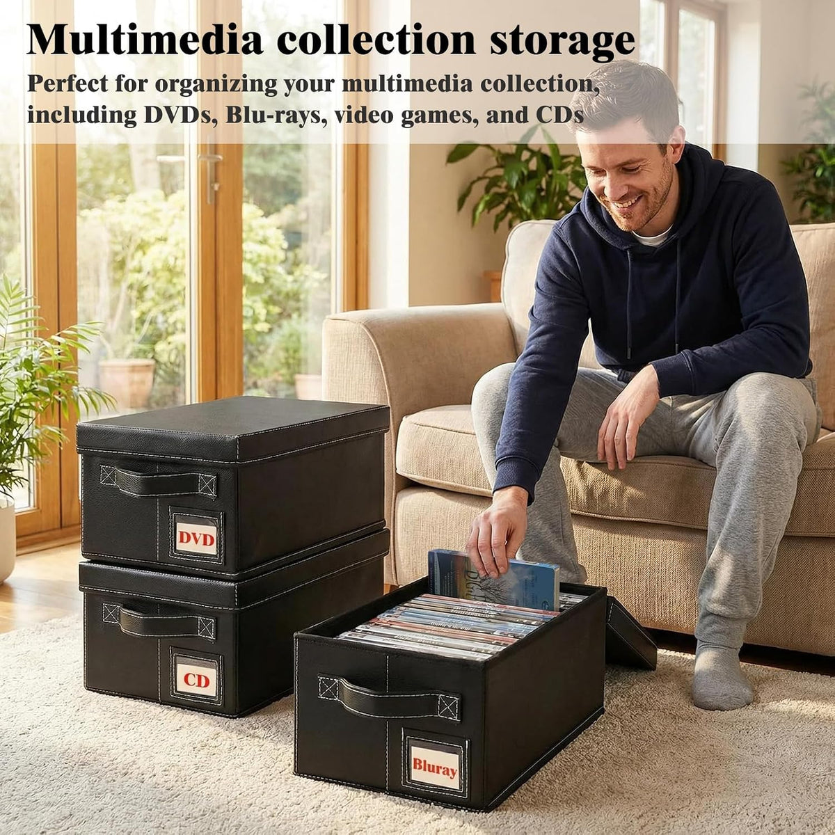 DVD Storage Box 6 Pack, PU Leather DVD Organizer Stackable, Holds 156 DVDs, Disc Organizer for Blu ray CD Video Game, Home Entertainment Media Holder