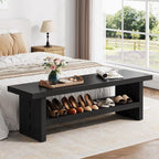 2 Tier Entryway Bench, 47.24" Shoe Bench, Rustic Shoe Rack, Wooden Storage Bench for Entryway Hallway Living Room Bedroom, Easy Assembly, Black