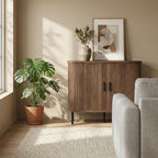 HOMCOM 35.4" Sideboard Buffet Cabinet with Storage, Nordic Coffee Bar Cabinet with Slatted Tambour Doors and Metal Legs, Kitchen Credenza, Walnut