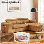 THSUPER 102'' Leather L Shaped Sectional Sleeper Sofa with Pull Out Bed, Sleeper Sectional Couch with Reversible Storage Chaise and Adjustable Headrest, Moder Leather Couches for Living Room. Brown | Breathable material