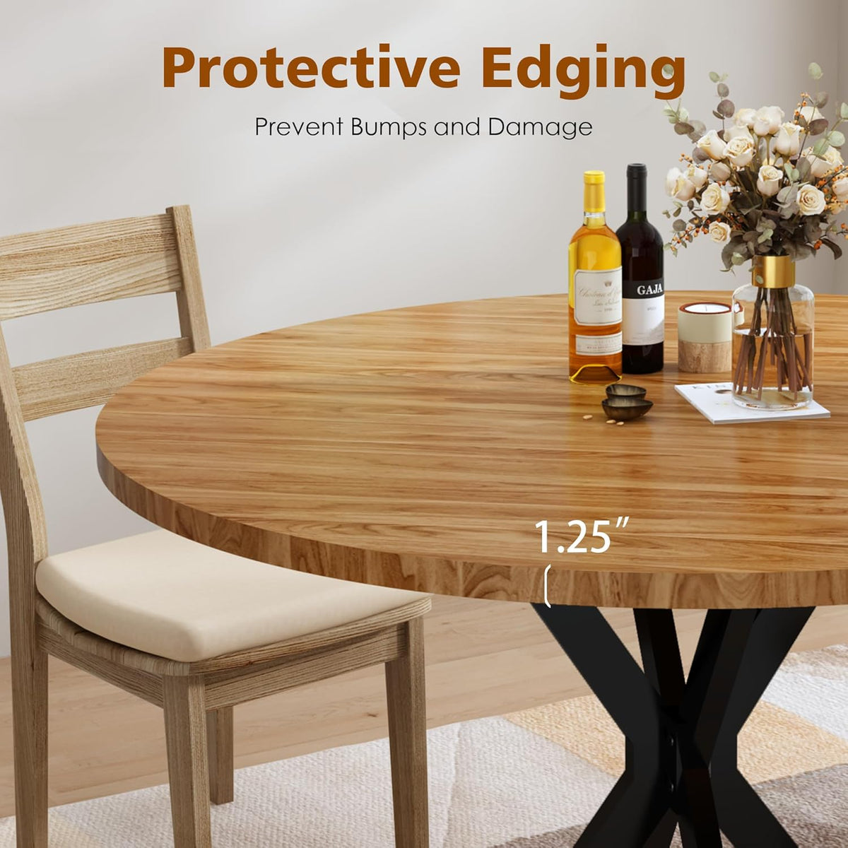 DKLGG Walnut Round Dining Table, Mid-Century Modern Round Dining Table for 4-6 Person, 39" Coffee Table with Metal Black Legs for Cafe/Bar Kitchen Dining Office, Save Space (Only Table)