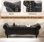 ZZW Storage Ottoman Bench, 51" Length Upholstered End of Bed Storage Bench for Bedroom with Safety Hinge, Tufted Bed Benches with Rolled Arm and Nailhead Trim for Living Room, Entryway Black