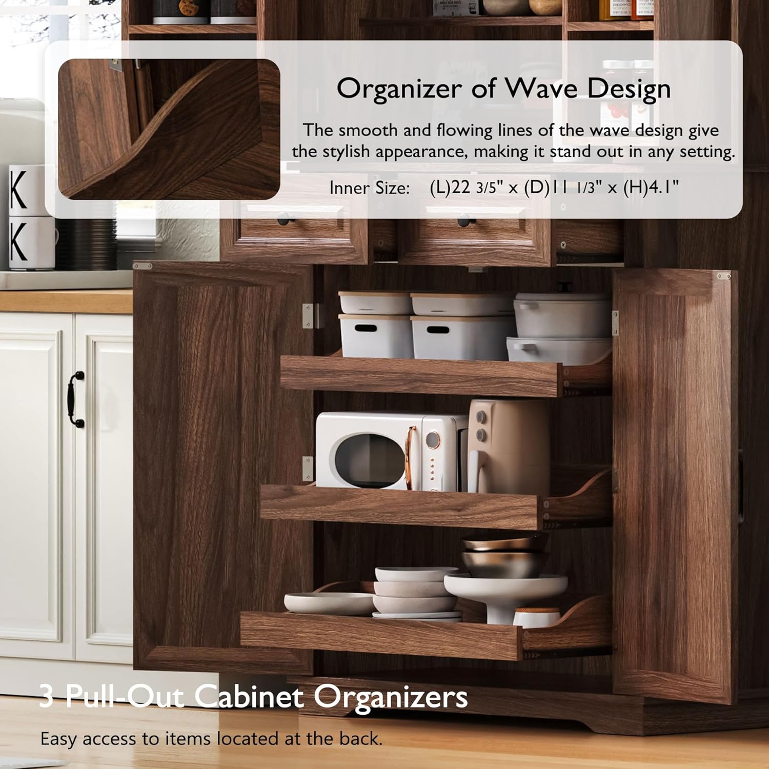71" Tall Kitchen Pantry Cabinet, Freestanding Storage Cupboard with 3 Pull-Out Organizers, 6 Door Shelves & 2 Drawers, Embossed Texture Finish, for Kitchen Dining Room (Brown 4 doors 2 drawers +MDF)