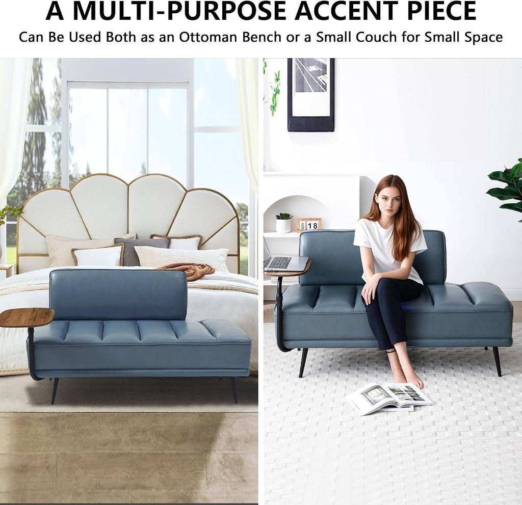 Aoowow PU Leather Ottoman Bench for Living Room,55" Channel Tufetd Small Loveseat Sofa Couch with Adjustable Wooden Stand,Modern Bedroom Benches for Bed End,Entryway,Window.