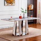 70" Rectangle Faux Marble Luxury Grey Dining Table for 6-8 People, Modern Large Kitchen Table with Silver Mirrored Stainless Steel Leg Base, Dining Table for Dining/Living Room, Office (One Table)