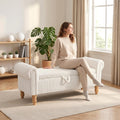 55" Storage Ottoman Bench, Corduroy End of Bed Bench for Bedroom, White | Upholstered Entryway Bench with Seating, Solid Wood Legs, Rolled Arm, for Bedroom Living Room Window Hallway, up to 285 lbs