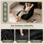 Vongrasig Bean Bag Chair for Adults, Line Fabric Lazy Sofa Couch, Memory Foam Filled Bean Bag Lounge Chair Perfect for Living Room, Bedroom and Office, Black
