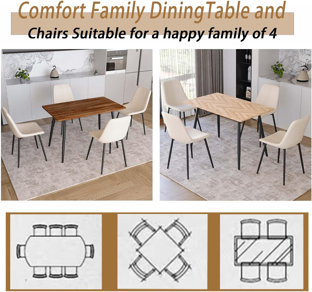 Small Dining Table Set for 4, Modern Dining Table and Chairs Set with 4 Fabric Dining Chairs, 5 Piece Wooden Dining Table Set, 47'' Kitchen Table Set, Ideal for Small Spaces