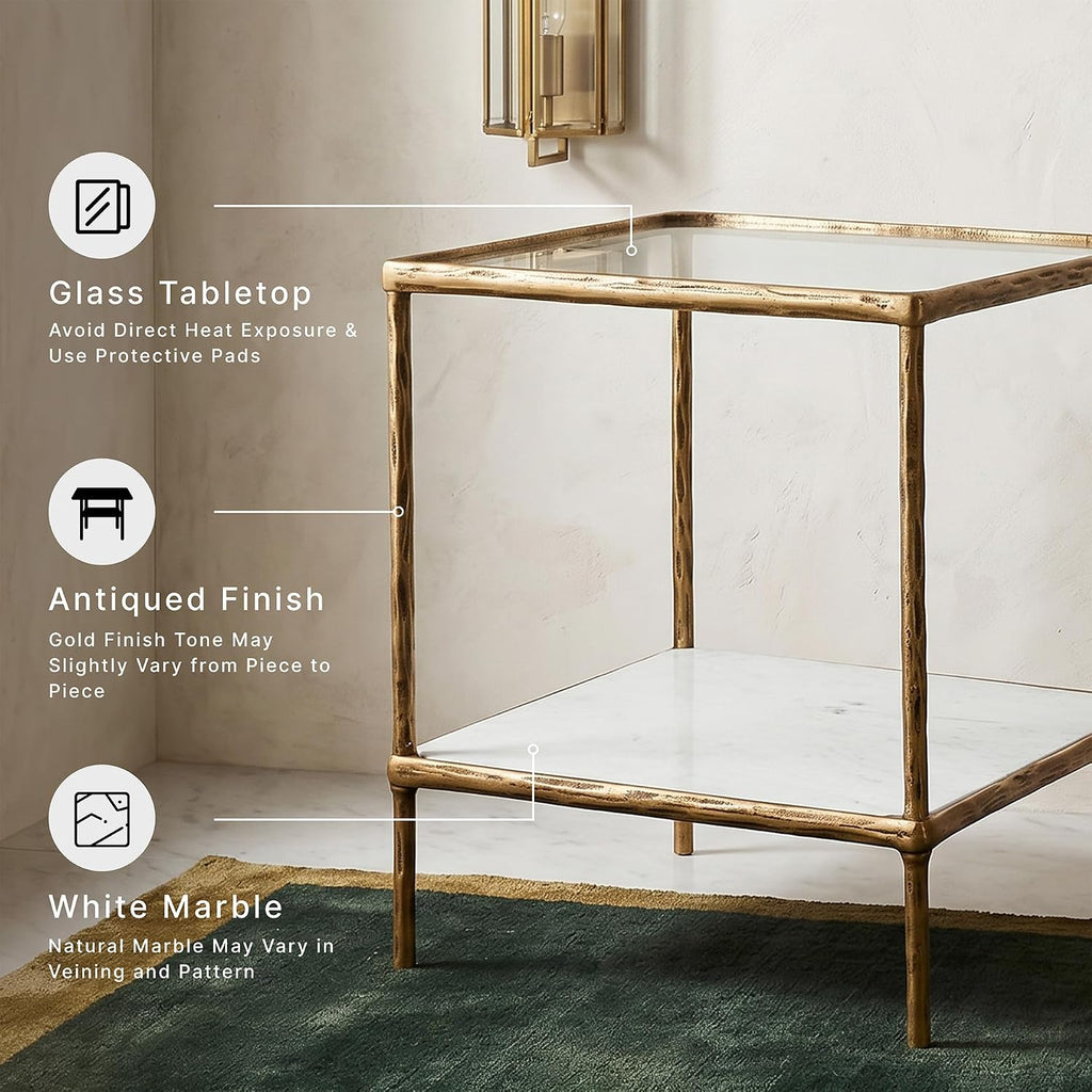 Signature Design by Ashley Ryandale Square End Table, Brass Glass & Marble