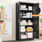 71" Tall Kitchen Pantry Cabinet, Metal Kitchen Pantry Storage Cabinet with Doors and 4 Adjustable Shelves, Freestanding Pantry Cupboard for Living, Dining Room, Black