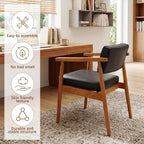 LSSPAID Mid Century Dining Chairs Set of 4, Black PU Leather with Walnut Finished Handrails Comfy Backrest, Farmhouse Dining Room Chairs for Kitchen, Living Space & Restaurant