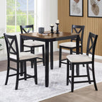 KEIKI 5-Piece Standard Height Dining Table Set with Square Table and 4 X-Shaped Backrest Upholstered Chair, for 4 Person, Modern Wooden Table Set, Easy Assembly, for Kitchen, Dining Room, Black+Oak