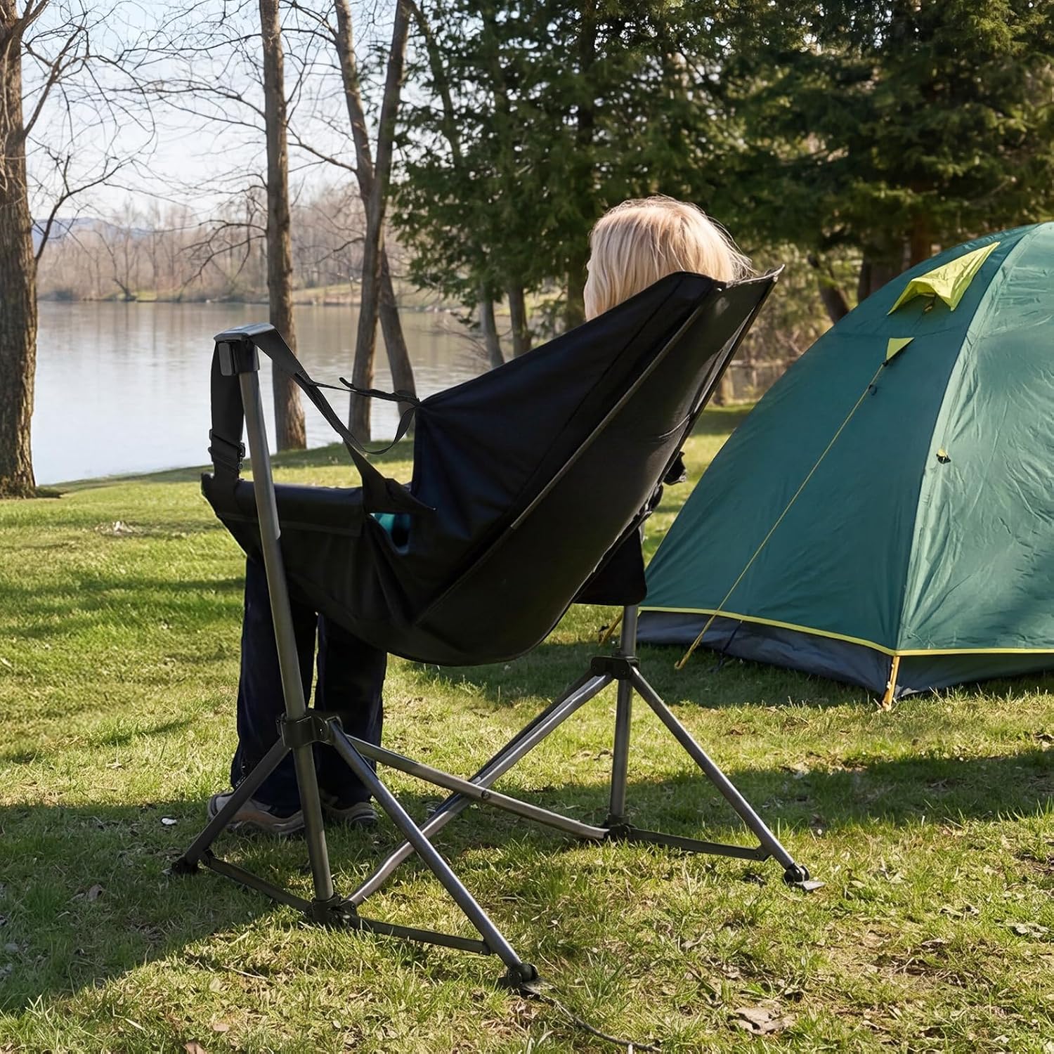 TIMBER RIDGE Hammock Camping Chair, Portable Oversized Swinging Camp Chairs | Heavy Duty Folding Hammock Chair with Adjustable Backrest, Foldable Chair for Camping, Beach and Patio, 300lbs Load, Black