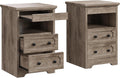 LIKIMIO Nightstand Set of 2, Night Stand with Pull Out Tray, Wooden Bedside Table with 2 Drawers and Open Shelf, Side Table for Bedroom, Grey