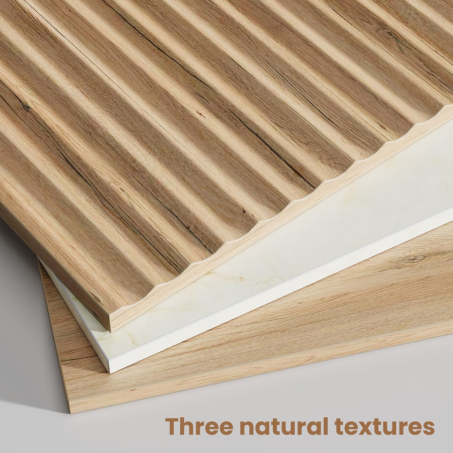 Fluted Nightstand Set of 2 with Faux Marble Top,Natural Oak