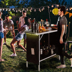 43" Long Portable Bar Table with Remote-Controlled Multi-Color LED Lights, Foldable Mobile Bartender Table for Party, 43"x33"x15" Storage Shelf, Waterproof MDF Top & Removable Skirt (Black)