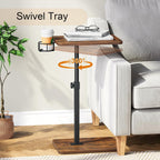 Giikin TV Tray Table, 360° Swivel Height Adjustable TV Trays for Eating on Couch,Sofa Armrest Side Table for Small Spaces Sofa Bed Dinner, Rustic Brown