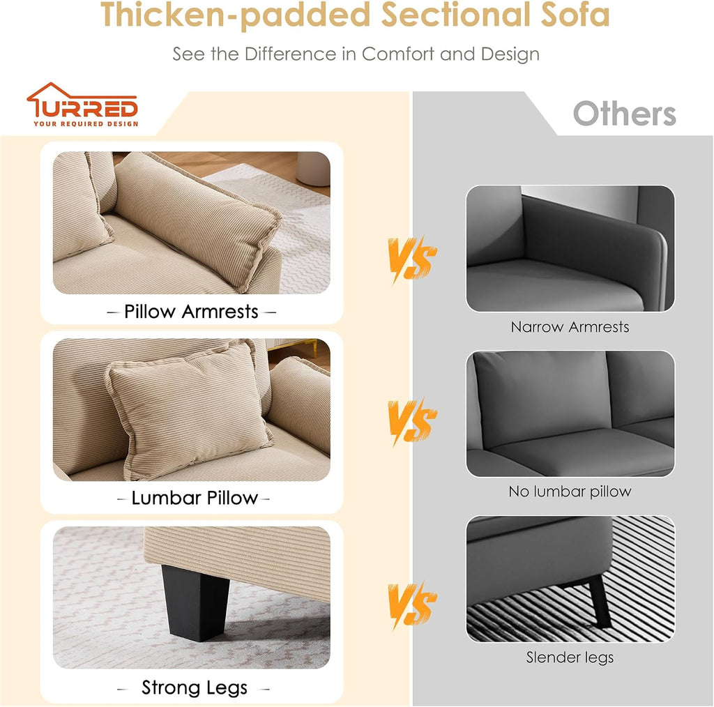 URRED Oversized Modular Sectional Sofa，Solid Khaki：122" U Shaped | Modern Comfy Cloud Couch with Movable Ottoman and Pillow, Deep Seat Couches for Living Room, Bedroom or Apartment
