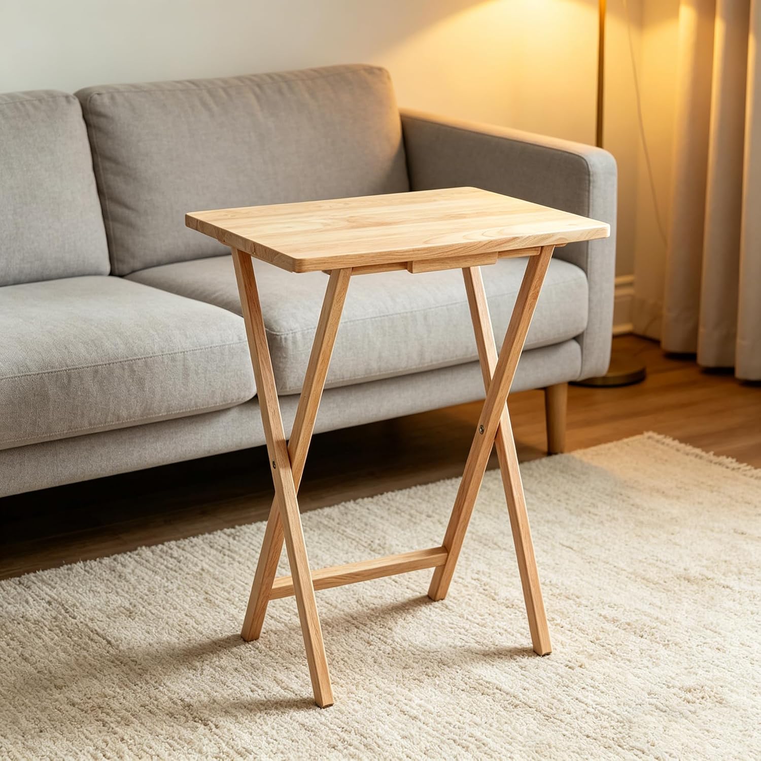 Folding TV Tray Table – Solid Rubberwood – Natural Wood Color – 19" L x 14.5" W x 26" H – Indoor Table – 1 Piece (Natural)