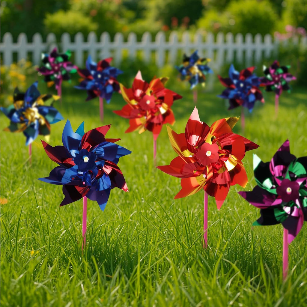 JOHOUSE 100PCS Plastic Rainbow Pinwheels for Kids - Party Favors, Garden Yard Decorations, DIY Crafts, Bird Deterrent for Outside Windmills