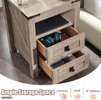 T4TREAM Farmhouse Nightstand Set of 2, Rustic End Table with 2 Drawers, Charging Station, Storage Open Shelf for Bedroom, Living Room, Wood Side Table, Light Rustic Oak