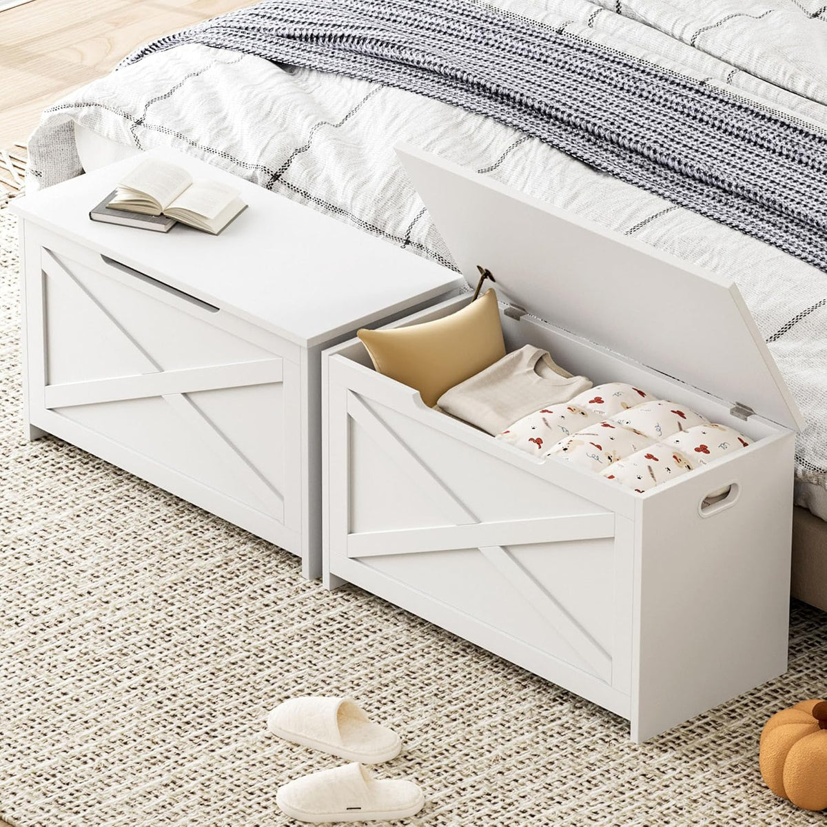 GarveeHome 30 in Storage Chest, Wooden Storage Bench with Safety Hinge, Easy Assembly, Large Shoe Bench for Entryway, Living Room, Bedroom