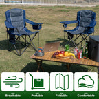 Oversized Padded High Back Camping Chairs,2 Pcs Heavy Duty Folding Chairs Support 500LBS with Cooler Bag,Cup Holder Cooler Bag, Collapsible Chairs for Outdoor, Tailgate, Fishing, Blue