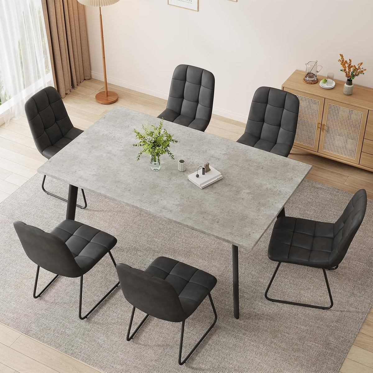 46.5" Modern Grey Dining Table Set for Small Spaces, 5-Piece Set with Rectangular Table & 4 Padded Leather Chairs, Compact, Sturdy & Easy to Assemble (Table + 4 Black Dining Chairs, 46.5")