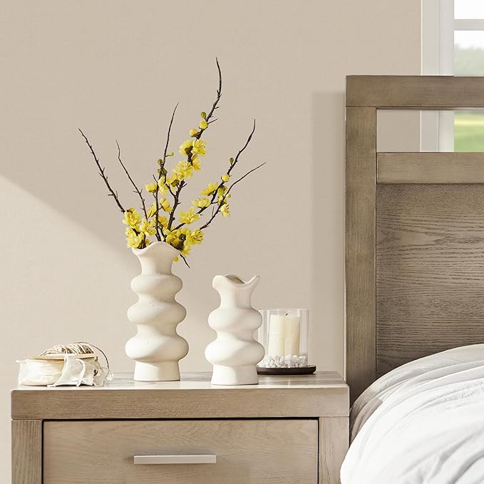 Modern Decorative White Ceramic Vases for Home Decor 8.3 Inch, Minimalist Boho Flower Aesthetic Cream Vases for Pampas Grass