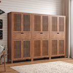 BVIUNTWO Set of 3 Farmhouse Tall Storage Cabinets, Wooden Kitchen Pantry Cupboards with Slatted Doors, Drawer & Adjustable Shelves for Kitchen, Dining & Living Room Storage, 68.8 Inch, Brown