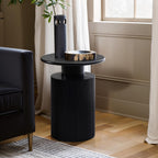 LuxenHome 21" Black Round Side Table, Fluted End Table for Small Spaces