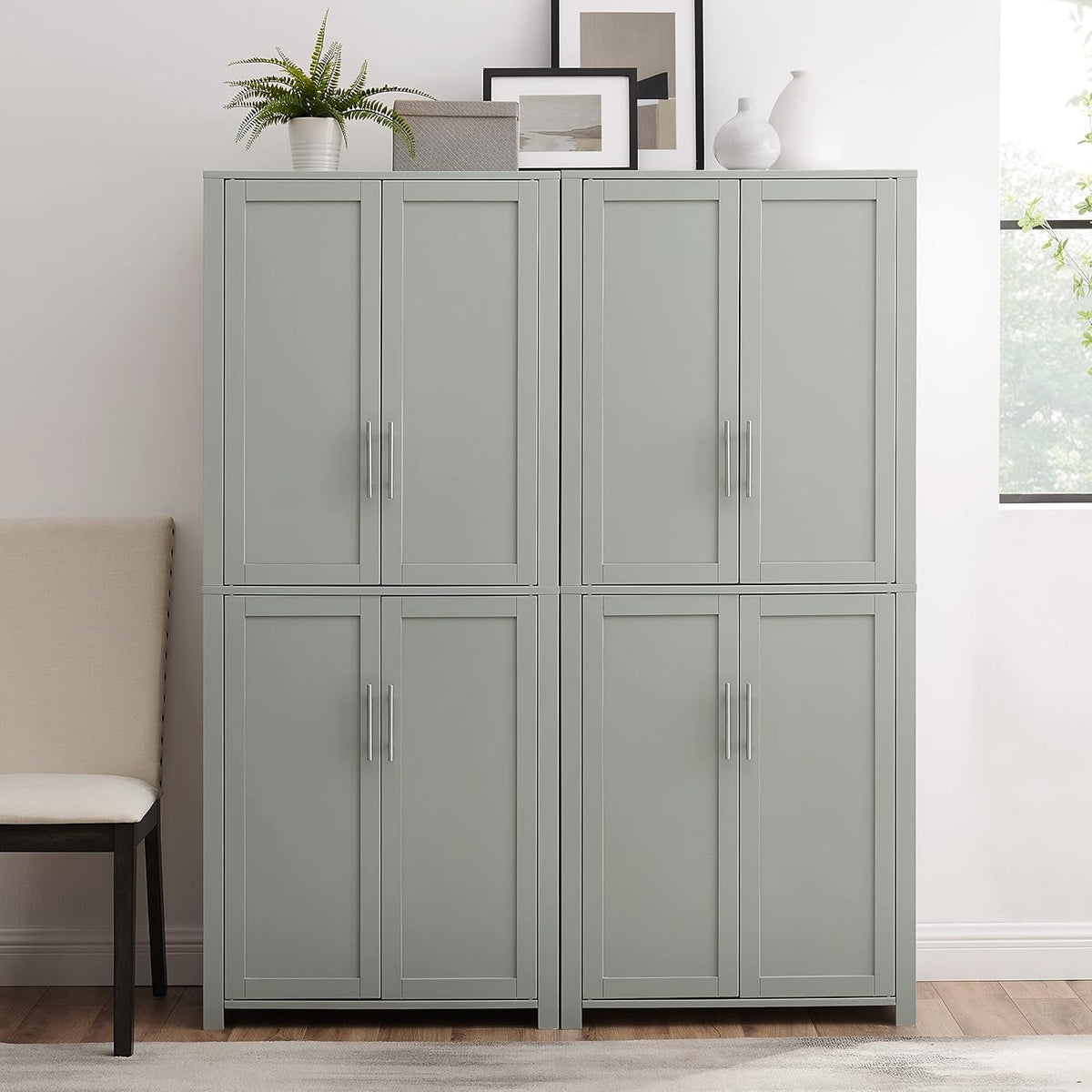 Crosley Furniture Savannah 2-Piece Pantry Storage Cabinet Set with Shelves, Kitchen, Dining, or Laundry Room, Gray