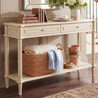 Solid Wood Console Table for Entryway with Charging Station,Retro Entryway Table with 2 Drawers-Easiest Assembly,Sofa Table with Bottom Shelf,Narrow Long Couch Table Behind Sofa for Living Room,Foyer
