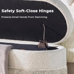 39.4“ Boho Storage Ottoman Bench with Tassels,Upholstered End of Bed Bench | Linen Oval Ottoman with Storage, Entryway Foot Rest for Bedroom, Lift-Top Lid with Safety Hinge, Living Room, Beige