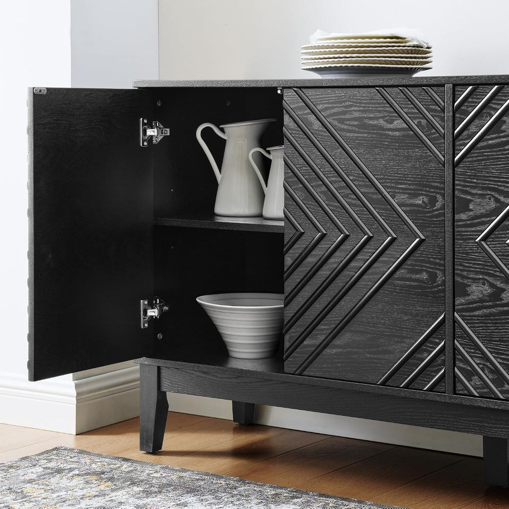 LKTART 60.5" Black Sideboard Buffet Cabinet,Modern Accent Credenza Storage Cabinet with 4 Doors, Media Console Table for Living Room Entryway
