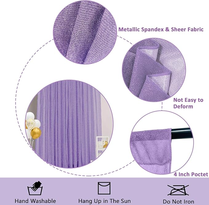10x10FT Lavender Purple Metallic Sheer Spandex Backdrop, 1 Panel Glitter Photography Background Backdrop, Stretchy Spandex Fabric for Wedding, Party, Baby Shower, Photo Booth Decor