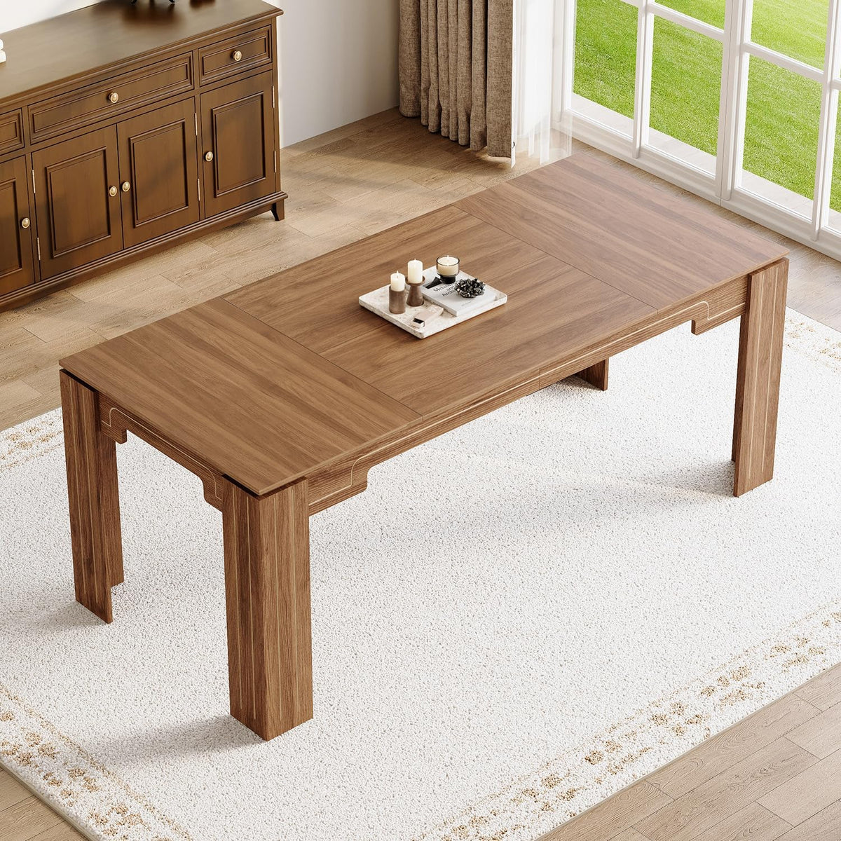 71" Wood Dining Table for 6-8, Large Rectangular Wood Grain Kitchen Dining Table with Thick Stable Legs for Dining Room and Family Dining