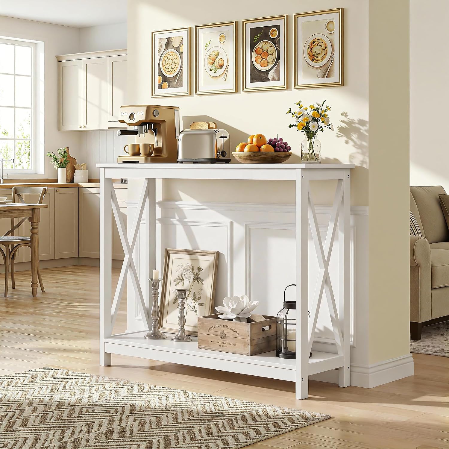 ZenStyle Sofa Side Console Table with 2 Storage Shelves Narrow Accent Table for Entryway/Hallway/Living Room, 39.3in L x 11.8in W x 31.6in H (White, 39.3 inch)