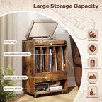 Giantex Record Player Stand, Rolling Turntable Stand with Drawer & Lockable Wheels, Record Player Table Holds Up to 150 Albums, Vinyl Record Storage for Living Room Bedroom, Rustic Brown