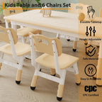 Toddler Table and Chair Set, Height Adjustable Kids Table and 6Chairs, Toddler Activity Table with Storage Boxes,Wipeable Graffiti Wood Grain Desktop,12Water Pens Included for Classroom, Natural Wood