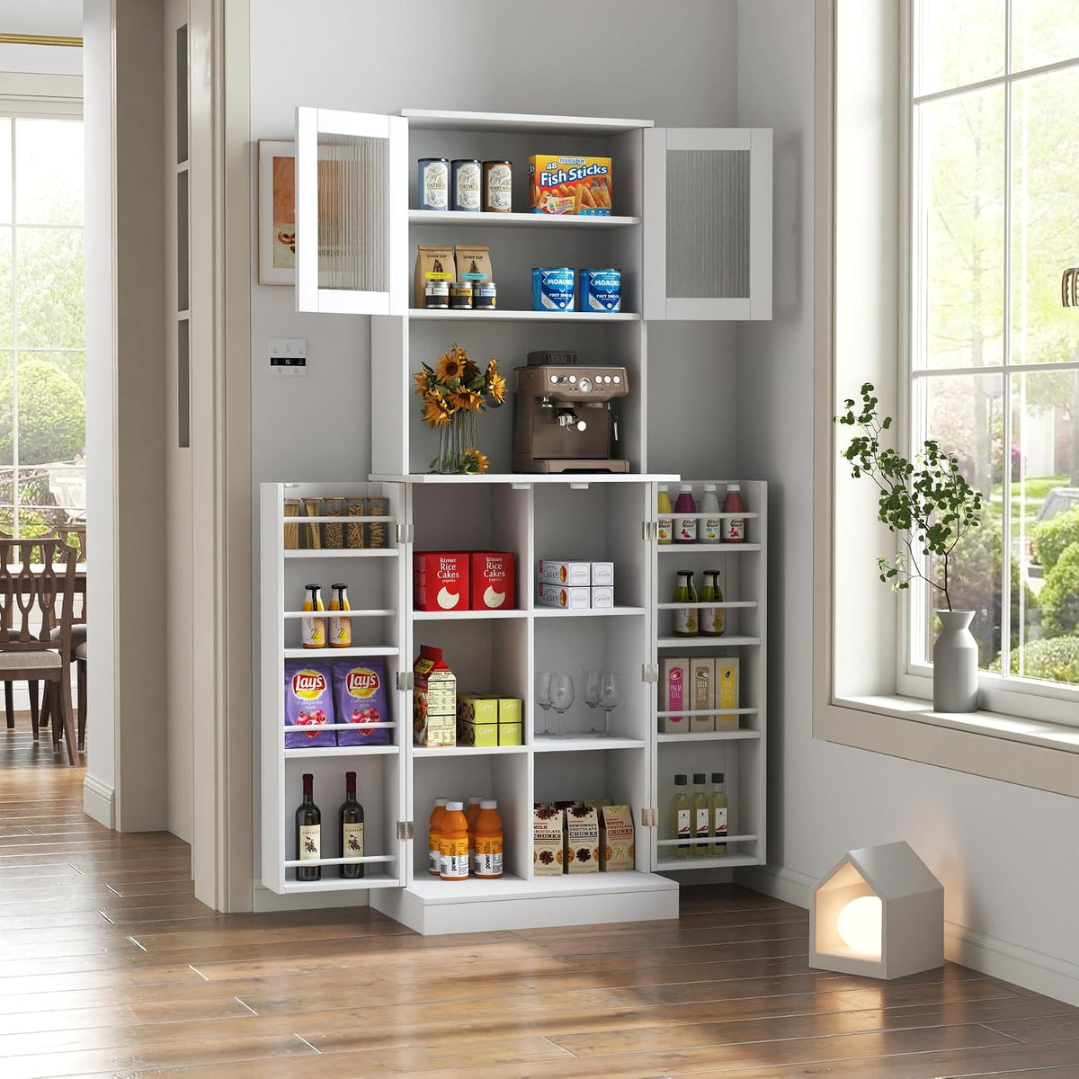 71'' Pantry Cabinet, Tall Storage Cabinet with Microwave Stand, Freestanding Kitchen Hutch with Doors and Adjustable Shelves, Mordern Food Pantry for Kitchen